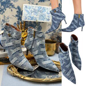 🆕 KURT GEIGER LONDON 🧿 NWOB Kensington Flexi Ankle Boot, Denim - Sz 37 US 7